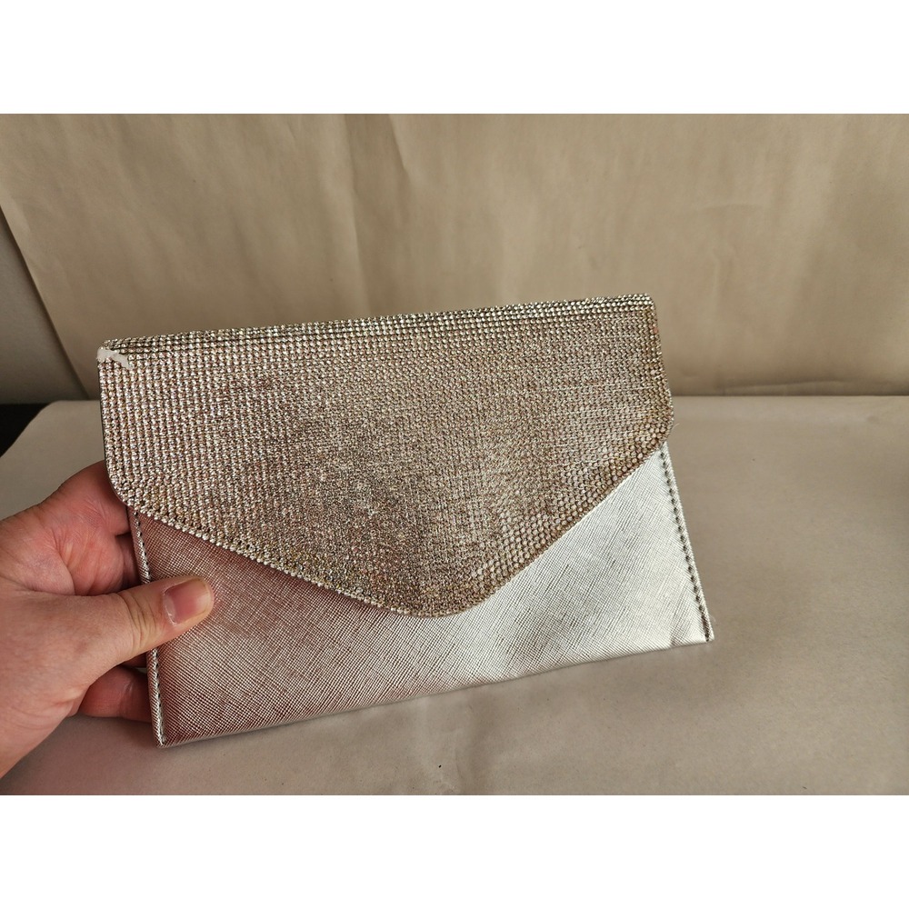 New Silver Rhinestone Envelope Clutch Evening Bag with Chain Strap OMZO391